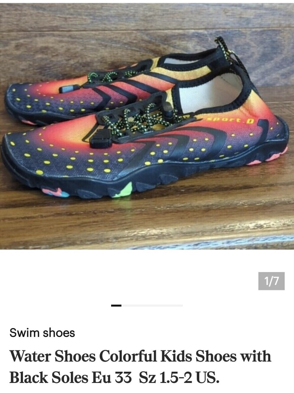 Water Shoes Colorful Kids Shoes with Black Soles Eu 33  Sz 1.5-2 US.